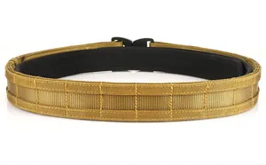 Macro shot of coyote brown tactical belt with MOLLE webbing and padded lining