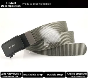 Vue détaillée de la ceinture tactique en nylon gris avec boucle en alliage de zinc