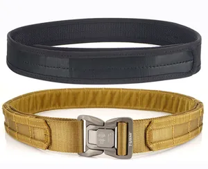 Detail of 1.7-inch tactical belts featuring quick-release aluminum alloy buckles in black and brown