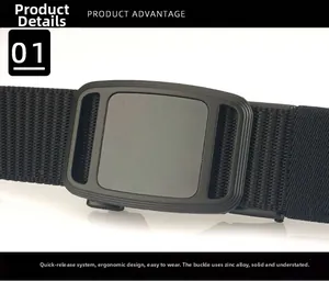 Close-up of zinc alloy tactical belt buckle with quick-release system and nylon strap