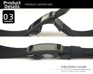 Detail view of the black nylon belt showing the adjustable automatic buckle mechanism