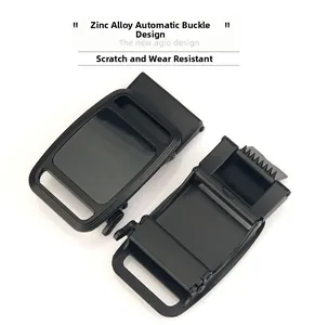 Detail of zinc alloy automatic belt buckle with matte black scratch-resistant finish