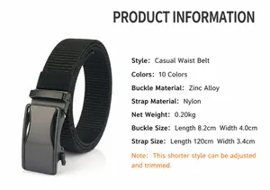 Detail view of black nylon woven belt with matte zinc alloy automatic buckle specifications