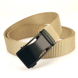 Tactical khaki nylon belt with black matte automatic buckle for outdoor casual wear