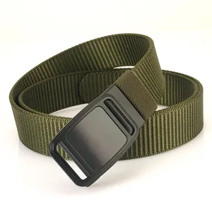 Tactical army green nylon belt with black matte automatic alloy buckle for men