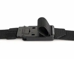 Detail of adjustable nylon tactical belt with quick-release buckle and woven texture