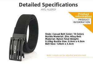 Détail de la ceinture en nylon durable avec boucle en alliage de zinc réglable