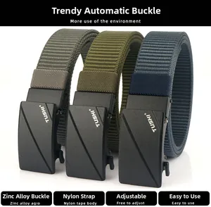 Three colors of tactical nylon belts with zinc alloy automatic buckles in a set