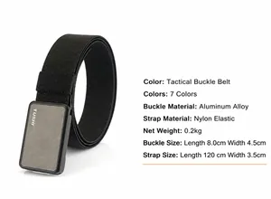 Detailed size chart for the black tactical nylon belt with an alloy quick-release buckle