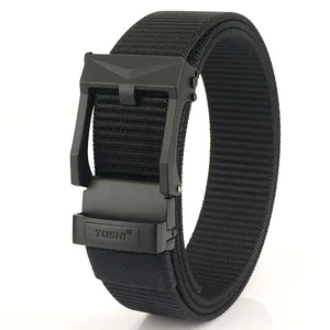 Men's Tactical Nylon Belt With Zinc Alloy Automatic Buckle Heavy Duty Woven Web Belt For Outdoor Casual Golf Jeans