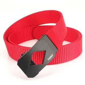Ceinture tactique en nylon rouge pour homme avec boucle automatique noire mate