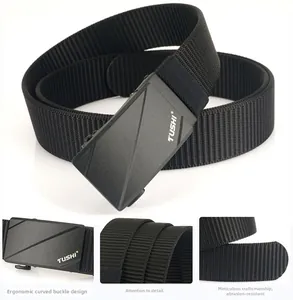 Close-up of ergonomic alloy buckle and durable nylon weave on tactical belt