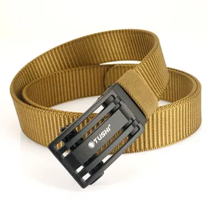 Ceinture tactique en nylon kaki pour homme avec boucle automatique en métal noir robuste