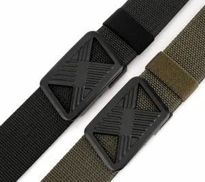 Close-up of quick-dry nylon tactical belts in black and olive green with matte buckles