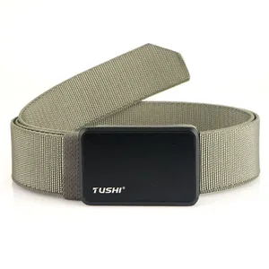 Tactical nylon belt with matte black quick-release alloy buckle in army green finish