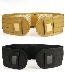 Close-up of tactical belt showing breathable mesh lining and MOLLE webbing system