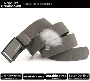 Detail view of TUSHI nylon tactical belt with durable zinc alloy buckle and textured fabric