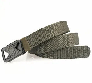 Breathable army green nylon tactical belt with black alloy buckle and smoke effect detail