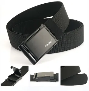 Detail view of TUSHI nylon belt with ergonomic black alloy buckle and durable fabric