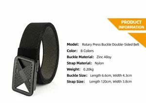 Detail of nylon tactical belt featuring black zinc alloy buckle with anti-slip texture