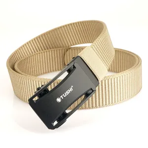 Herren Taktischer Gürtel aus Khaki Nylon mit schwarzer automatischer Metallschnalle
