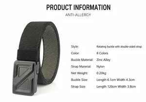 Dettagli della cintura tattica nera in nylon con misure 120x3,8cm e fibbia da 6,1x4,3cm