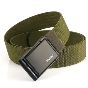 Men's Casual Tactical Nylon Canvas Belt With Zinc Alloy Press Buckle Elastic Woven Waistband For Jeans Work Outdoor Wear