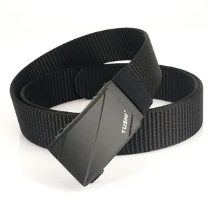 Men's tactical nylon outdoor belt with black alloy automatic buckle and durable texture
