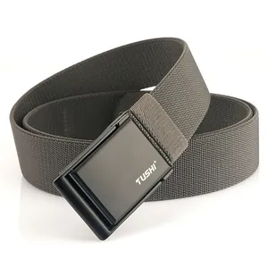 Men's nylon canvas belt with matte black automatic slide buckle for casual work pants