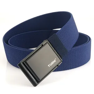 Men's navy blue nylon canvas belt with black metal automatic buckle for casual wear