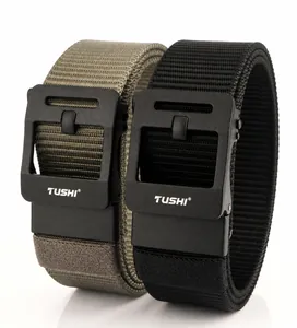 Close-up of nylon tactical belts showing high-density weave texture and buckle details