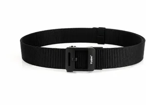 Macro shot of 4.3cm tactical belt with durable metal alloy buckle and nylon webbing