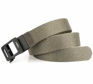 Detail showing 4.3cm tactical nylon belt with zinc alloy buckle and textured weave
