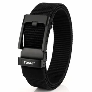 Men Casual Nylon Belt With Zinc Alloy Automatic Buckle Adjustable Tactical Woven Waist Strap Outdoor Business Accessory