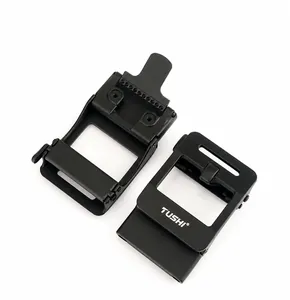 Detail of matte black zinc alloy automatic buckles for nylon tactical belts