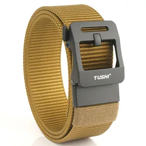 Tactical nylon outdoor belt with black alloy automatic buckle in khaki tan finish
