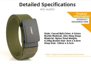 Vue détaillée de la ceinture tactique en nylon vert militaire avec boucle automatique noire