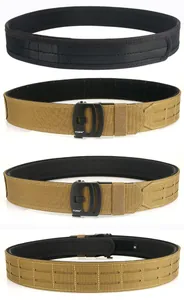 Detail of heavy-duty quick release buckle and laser-cut Molle system on tactical belt