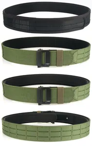 Detail view of tactical nylon belts with heavy-duty metal quick-release buckles and Molle system