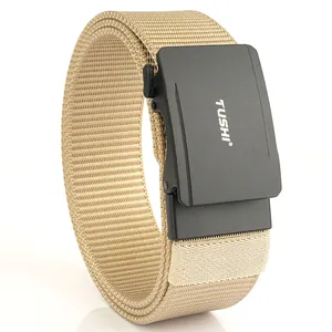 Ceinture tactique en nylon kaki pour homme avec boucle automatique noire et tissu tissé