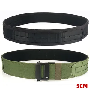 5CM heavy duty double-layer nylon tactical belt with metal buckle in black and army green