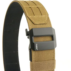 5cm double-layer khaki nylon tactical belt with black matte quick-release buckle