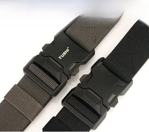 Detailed view of heavy duty nylon tactical belts with quick release buckle in black and grey