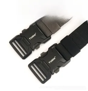 Detail of tactical nylon belts featuring quick-release aluminum alloy safety buckles