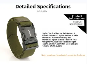 Detail view of army green tactical nylon belt with aluminum alloy quick release buckle