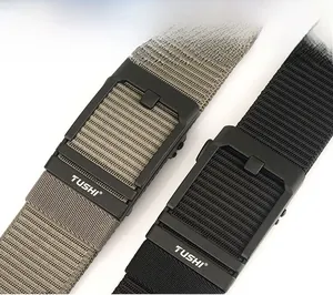Close-up of military tactical belts in black and olive green with durable matte buckles