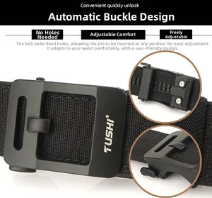 Detail of tactical nylon belt with automatic matte buckle and quick release mechanism