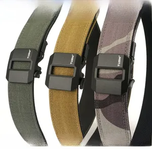 Three heavy-duty nylon tactical belts with zinc alloy automatic buckles in camo and solid colors