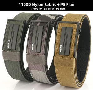 Detailed view of 1100D nylon tactical belts in army green, camo grey, and sand colors