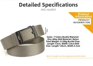Detailed technical specifications of the nylon tactical belt with zinc alloy buckle